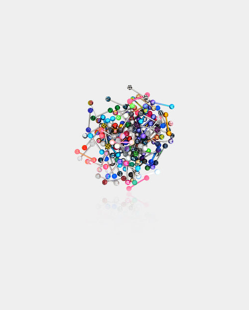 14G 100PCS Tongue Ring Ball Colorful Acrylic Tongue Barbells(Random Colors) - OUFER BODY JEWELRY