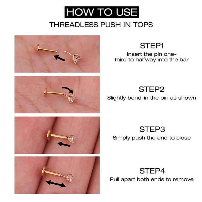 14K Gold CZ Moon Phase Threadless Nose Stud