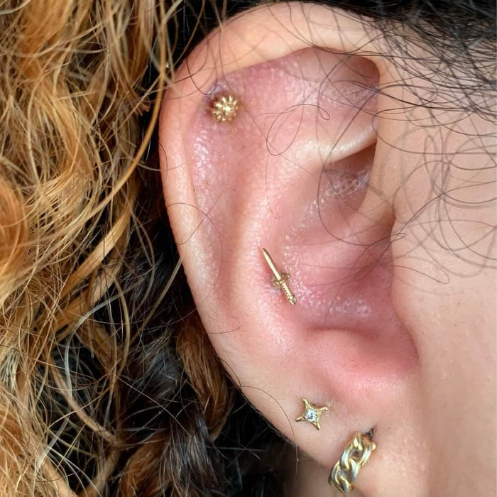 14K Gold Dagger Threadless Nose Stud
