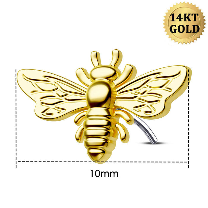 14K Gold Flying Bee Threadless Nose Stud