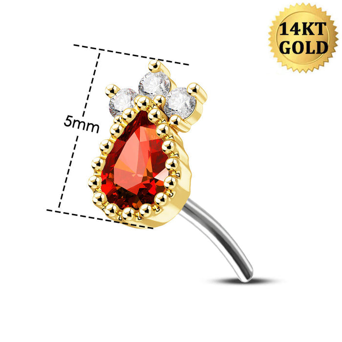 14K Gold Red Marquise CZ Threadless Nose Stud