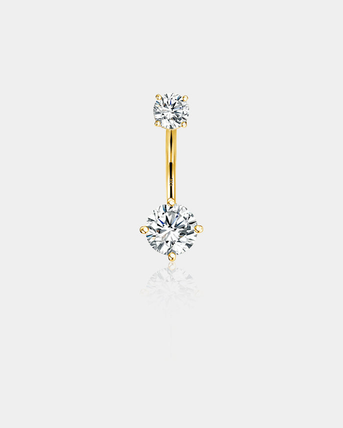 14K Solid Gold Navel Ring Top and Bottom CZ Belly Button Ring - OUFER BODY JEWELRY