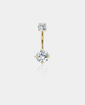 14K Solid Gold Navel Ring Top and Bottom CZ Belly Button Ring - OUFER BODY JEWELRY