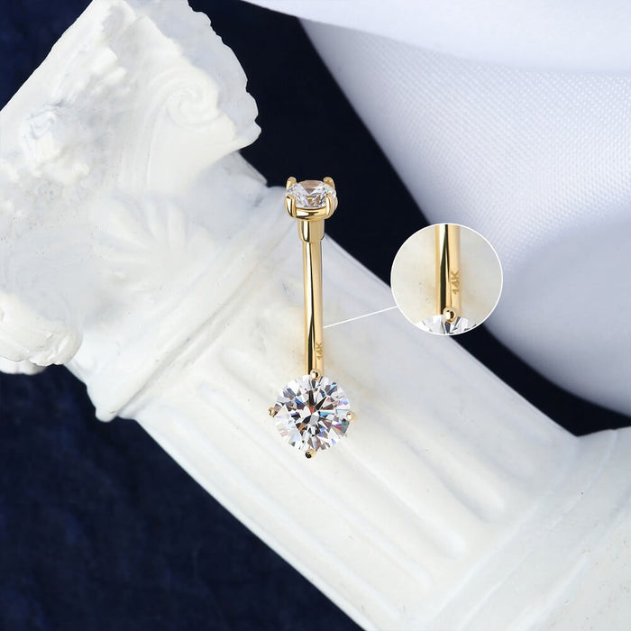 14K Solid Gold Navel Ring Top and Bottom CZ Belly Button Ring - OUFER BODY JEWELRY