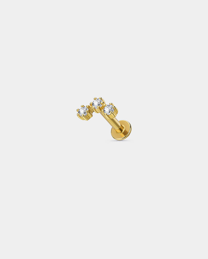 14k gold triple moissanite stud