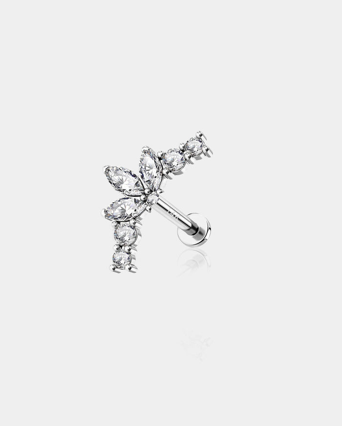 14k white gold flower petal cartilage stud