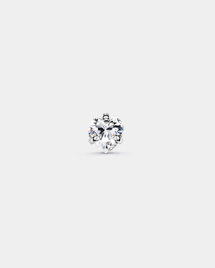 14K White Gold Heart CZ L-Shaped Nose Stud
