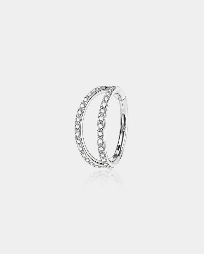 20G 14K White Gold Double Row CZ Nose Hoop