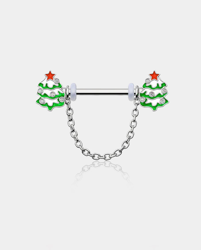 2PCS Chrismas Tree Dangle Nipple Barbell