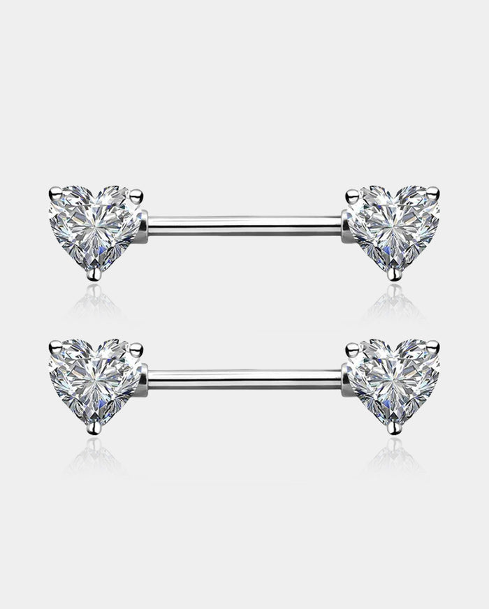 2Pcs CZ Heart Nipple Barbell Pair
