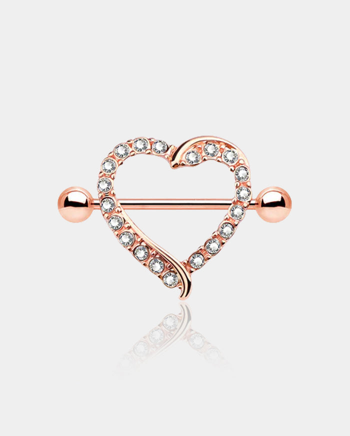 2PCS CZ Heart Shield Rose Gold Nipple Barbell