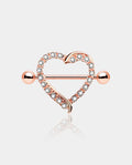 2PCS CZ Heart Shield Rose Gold Nipple Barbell