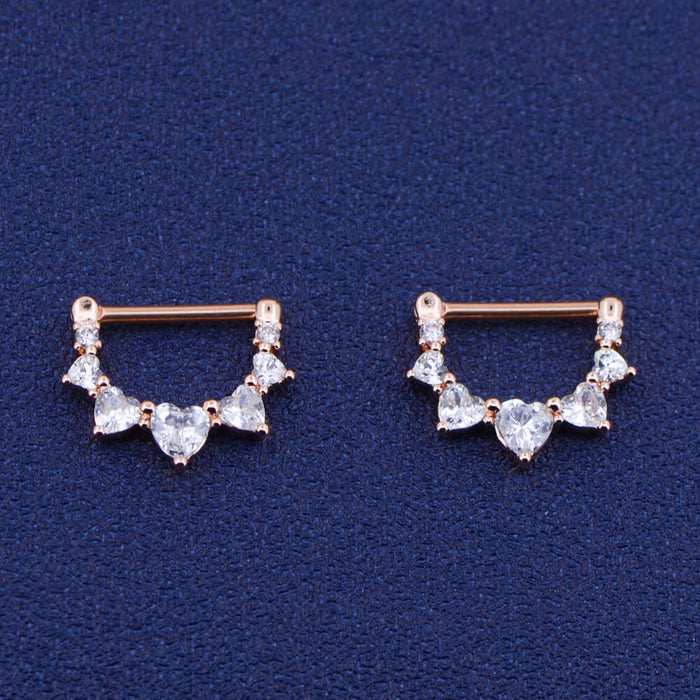 2pcs 14G Rose Gold Surgical Steel CZ Nipple Clicker Jewelry - OUFER BODY JEWELRY