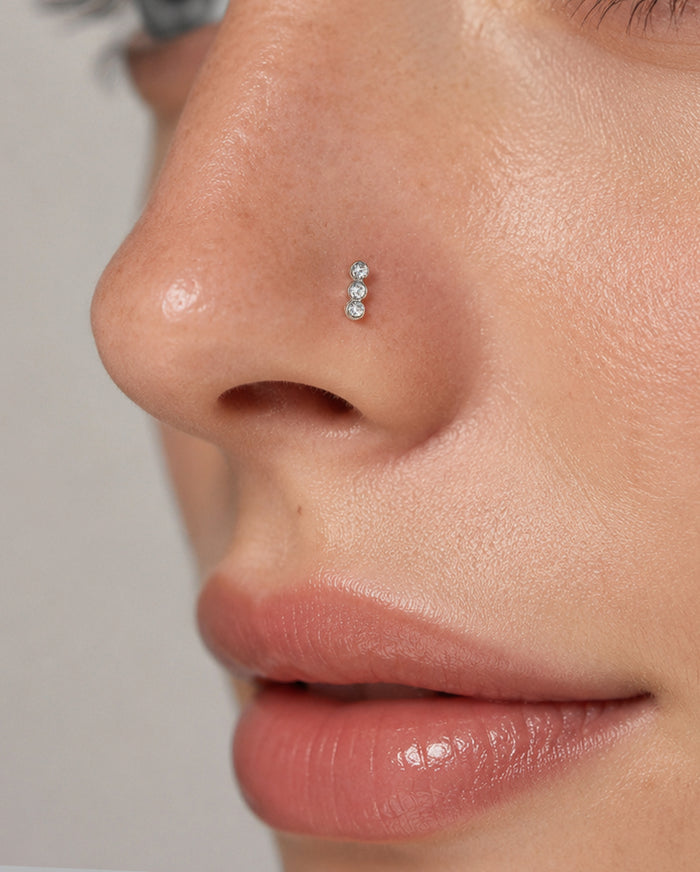 3PCS CZ & Flat Heart Titanium Nose Stud
