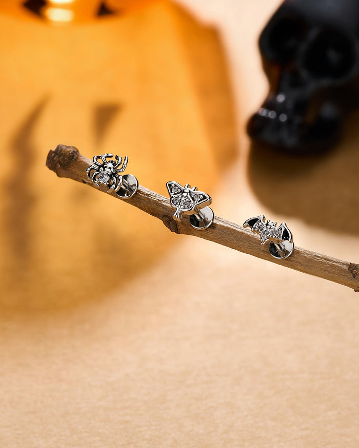 3PCS CZ Spider Bat Moth Cartilage Stud Set