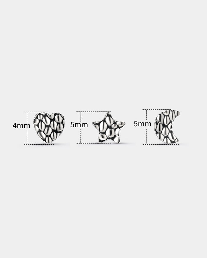 3PCS Hammered Heart Moon Star Nose Studs