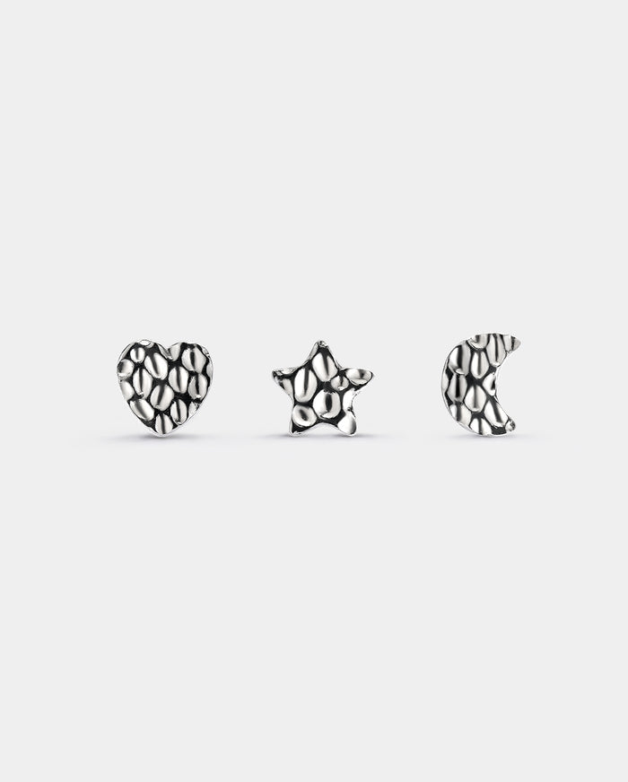 3PCS Hammered Heart Moon Star Nose Studs