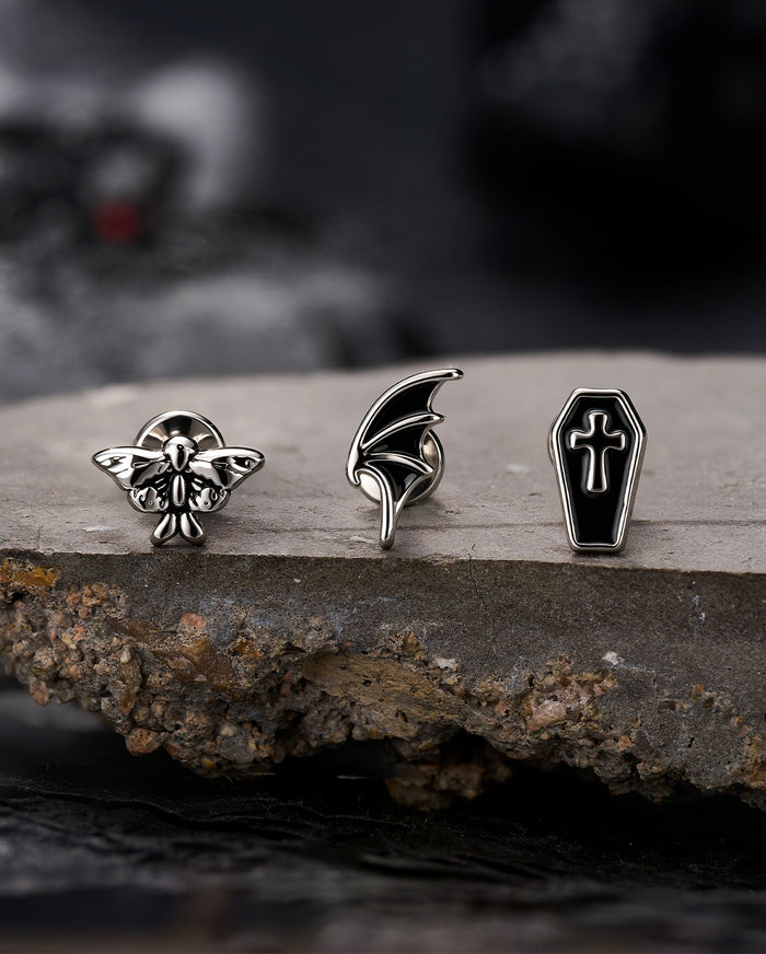 3PCS Moth Wing Coffin Cartilage Stud Set