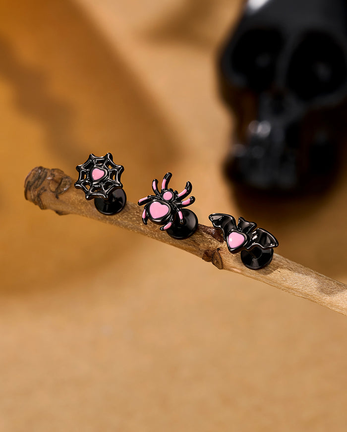 3PCS Pink Spider Bat Web Cartilage Stud Set