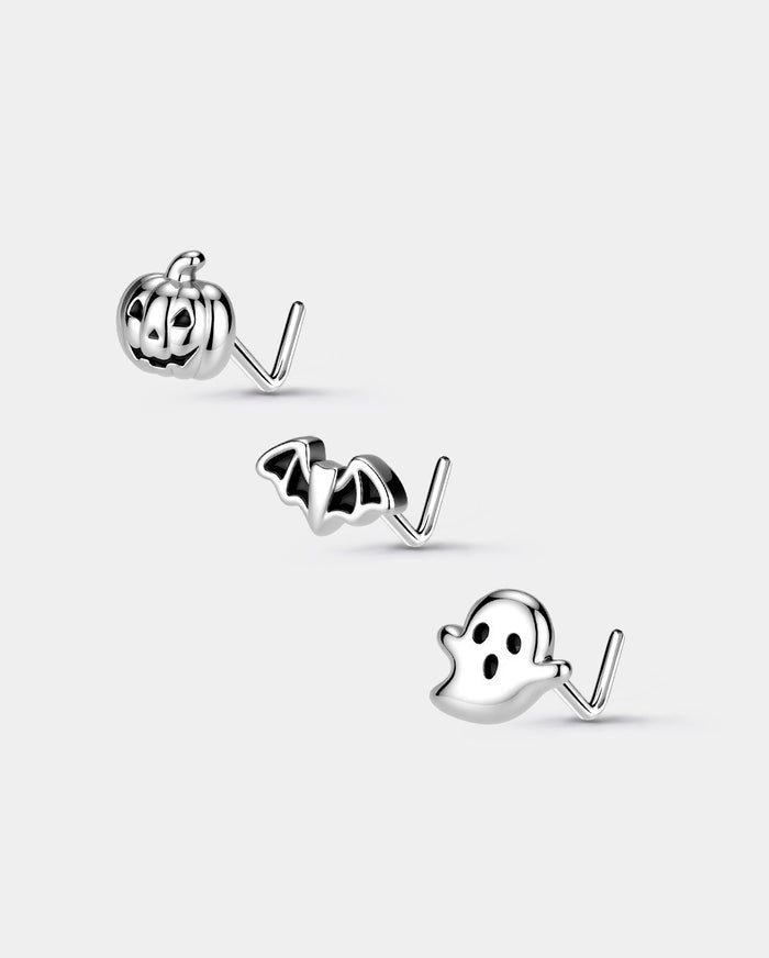 3PCS Pumpkin Bat Ghost L-Shaped Nose Stud Set