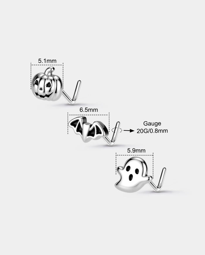3PCS Pumpkin Bat Ghost L-Shaped Nose Stud Set