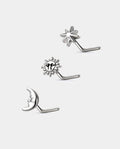 Sun Star Moon L Shaped Nose Stud Set
