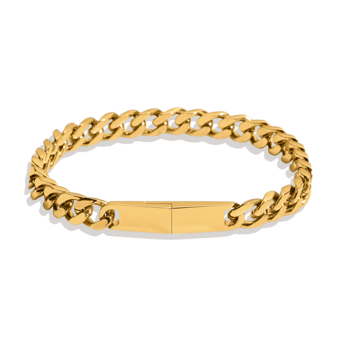 Gold chain bracelet on a white background