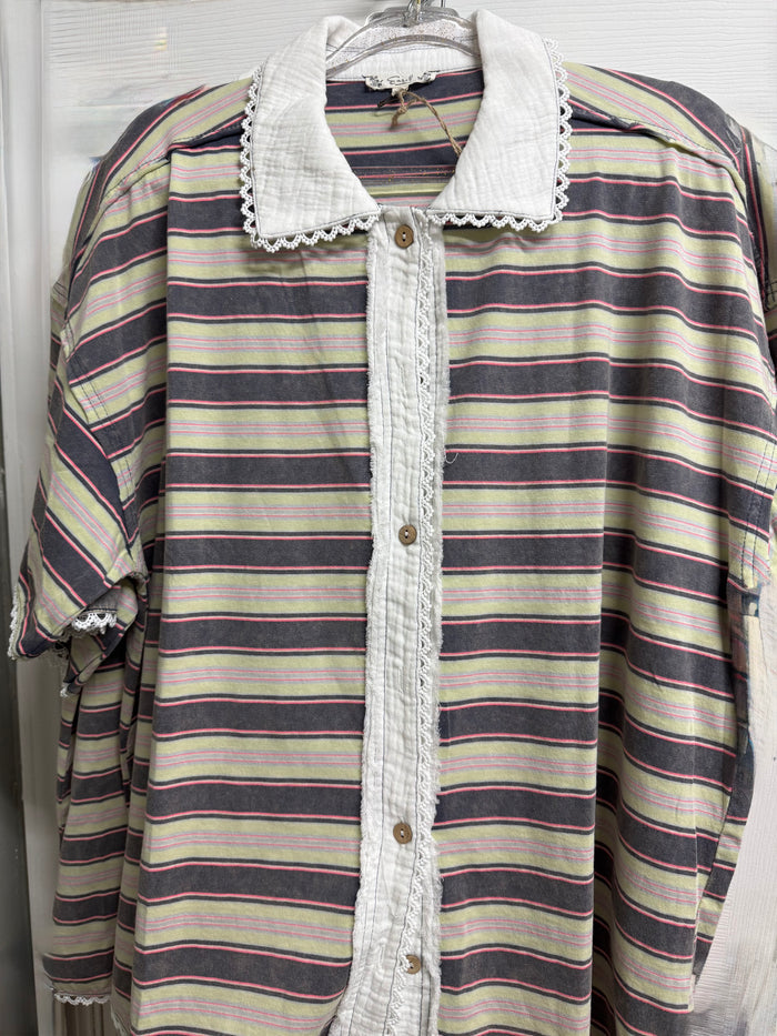 Boxy Striped Knit Button Down Top