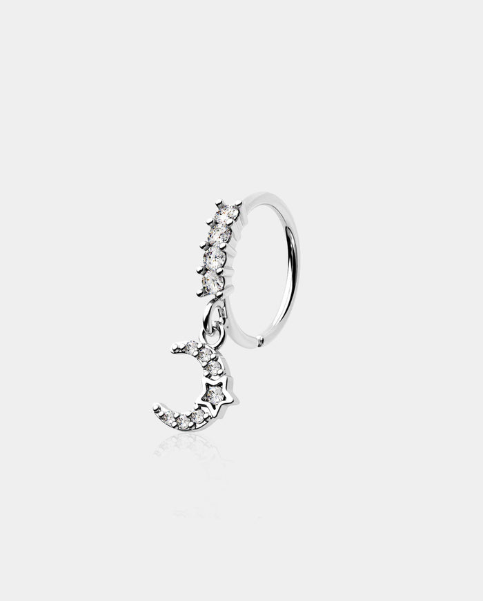 Bezel Set CZ Moon Dangle Nose Ring
