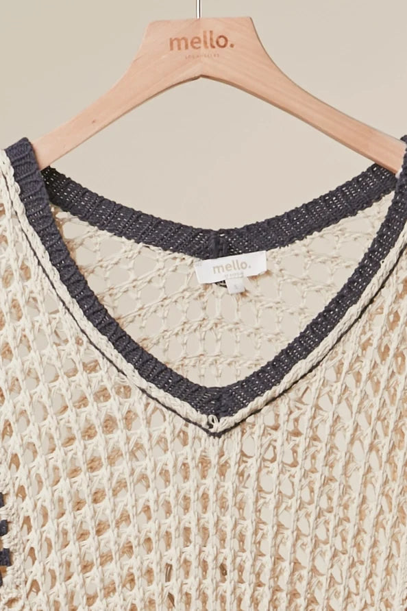 Boho Crochet Patchwork V Neck Short Sleeve Top