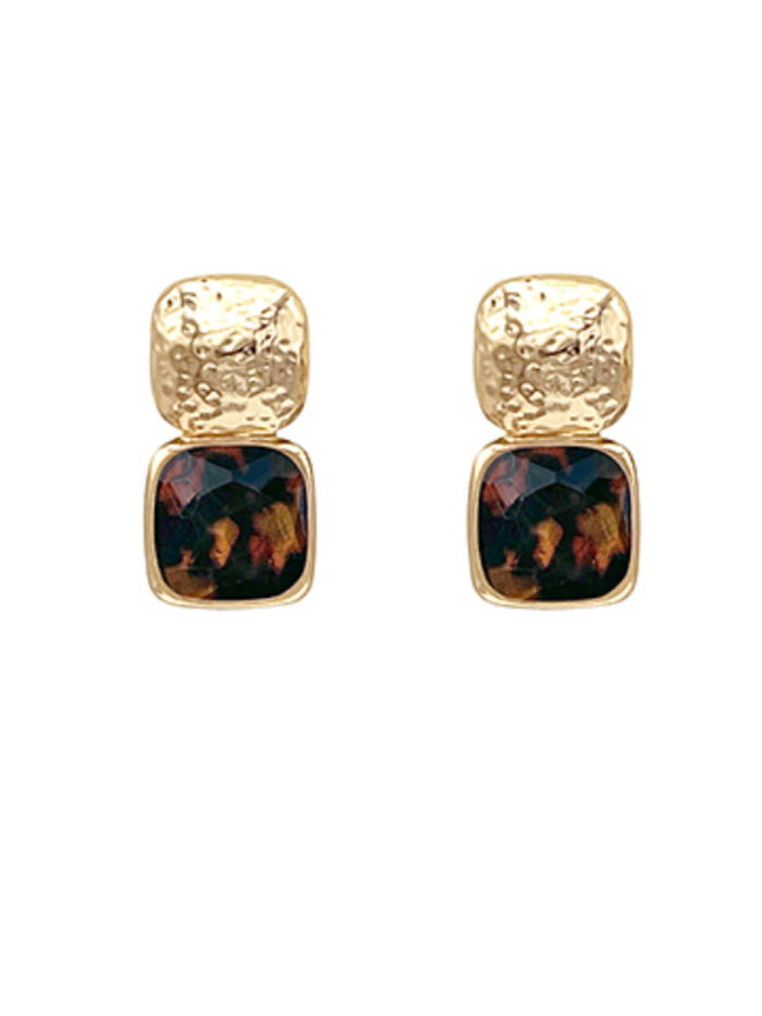 Bold Square Stone Textured Earrings