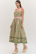 Botanical Print Sleeveless Midi Dress