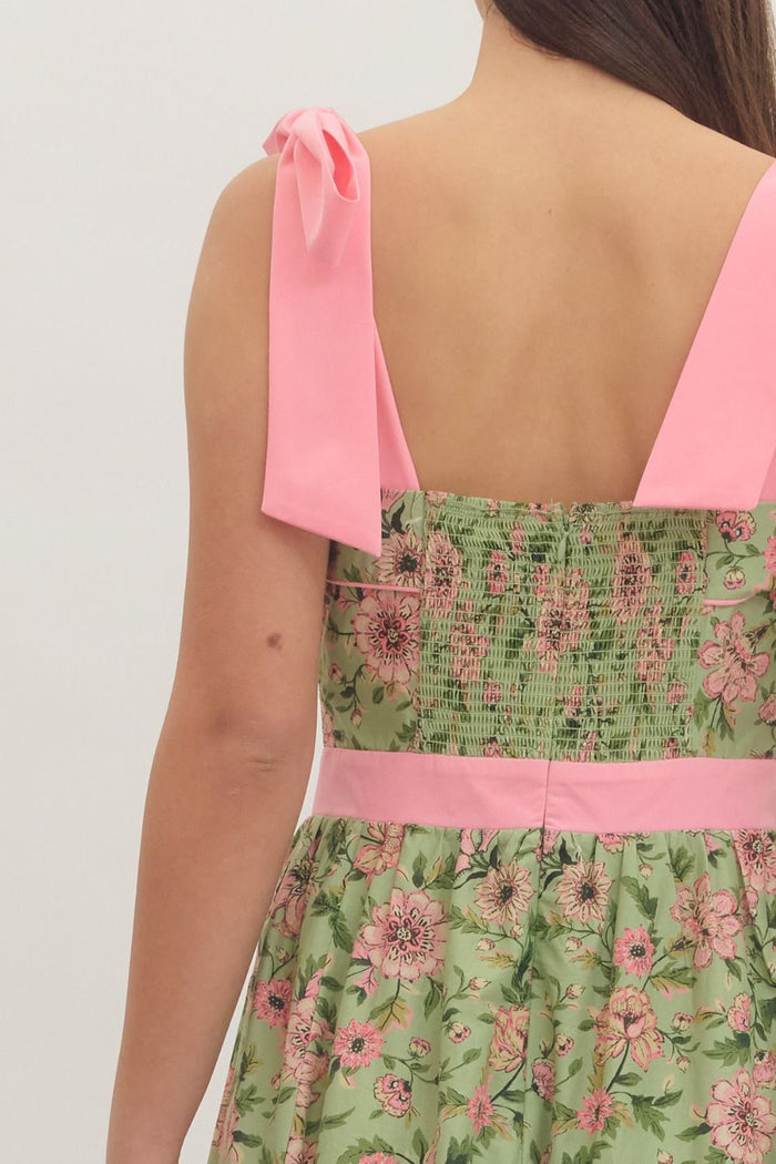 Botanical Print Sleeveless Midi Dress