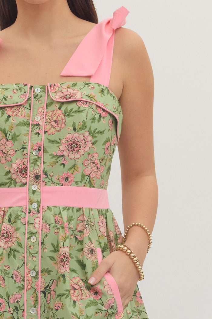 Botanical Print Sleeveless Midi Dress