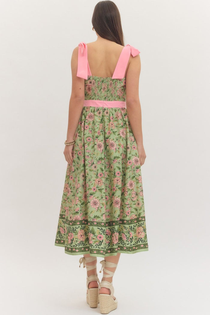 Botanical Print Sleeveless Midi Dress