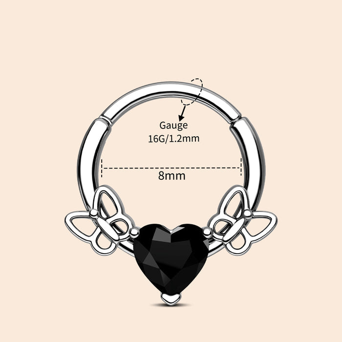 16g heart and butterfly septum ring