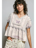 Butterfly Embroidered Denim Balloon Sleeve Top