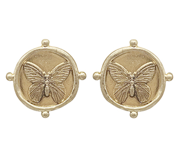 Butterfly Gold Coin Hoops