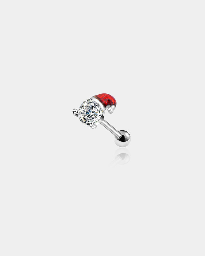 16G CZ Red Christmas Hat Helix and Tragus Cartilage Stud