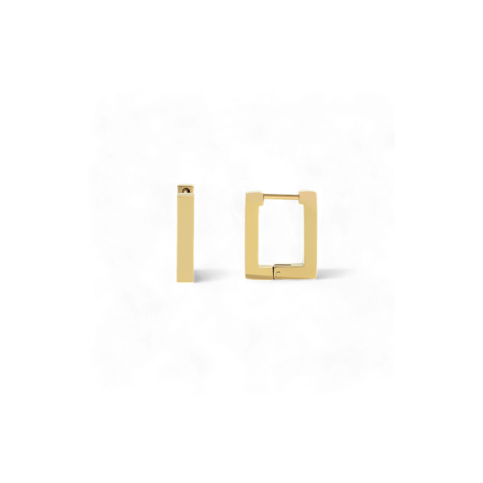 A pair of square huggie earrings in a gold tone.
