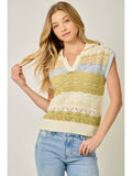 Color Striped Ponte Polo Sweater