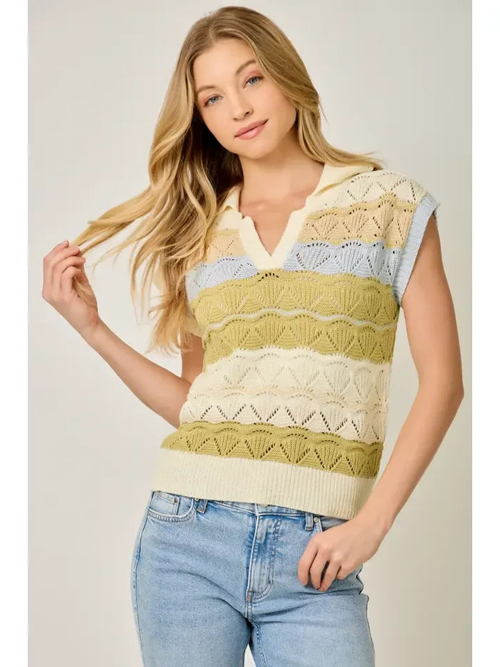 Color Striped Ponte Polo Sweater