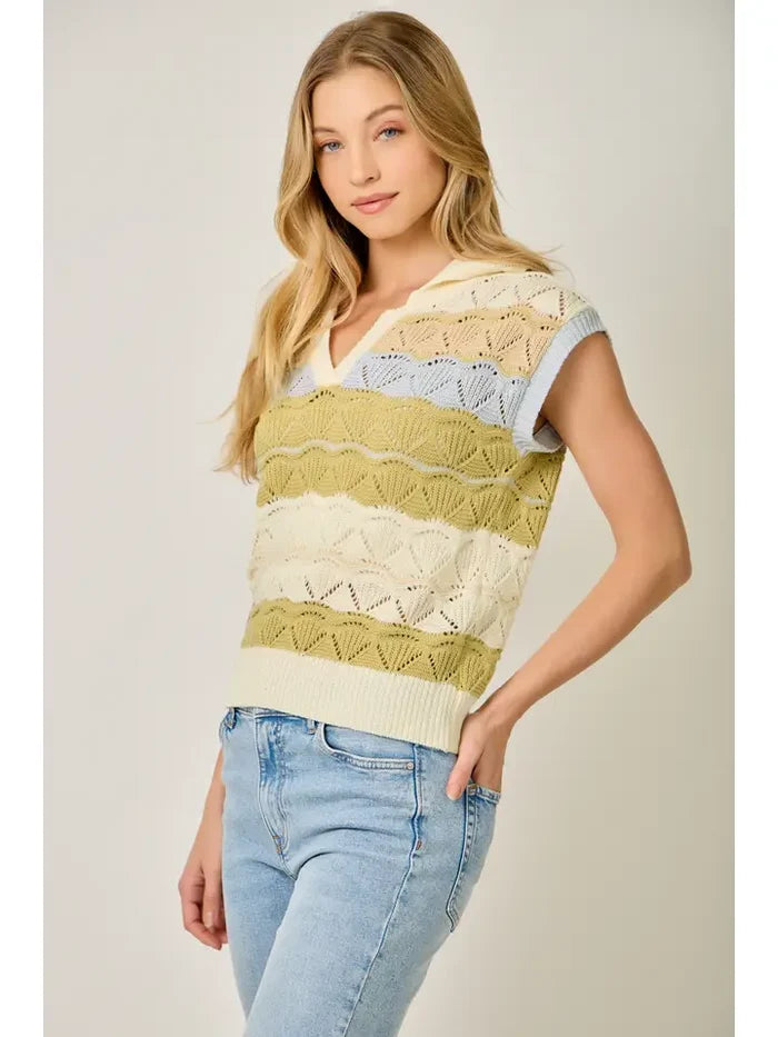 Color Striped Ponte Polo Sweater