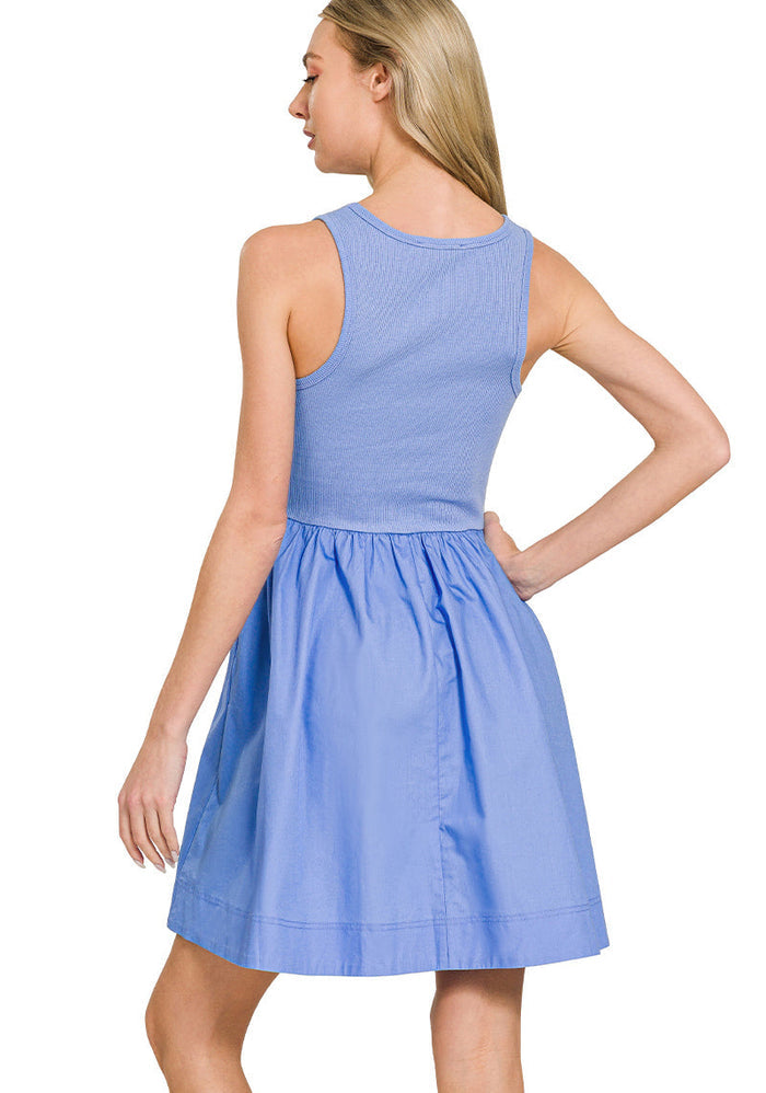 Combined knit & woven dress with pocket