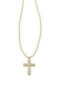 Cross Gold Pendant Necklace In White Crystal