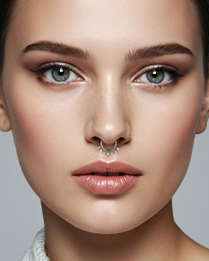 Delicate Beaded & CZ Segment Septum Hoop