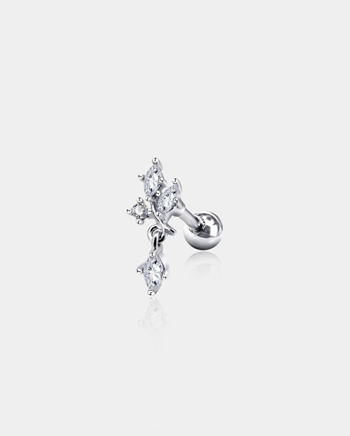 16G Clear CZ Dangle Dendriform Silver and Rose Gold Helix Studs