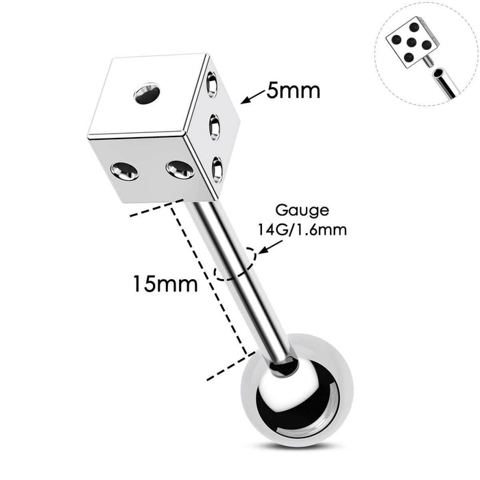 15mm dice tongue piercing