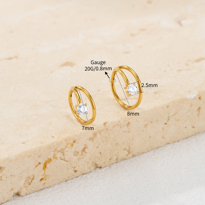 Double Row CZ Titanium Segment Nose Ring