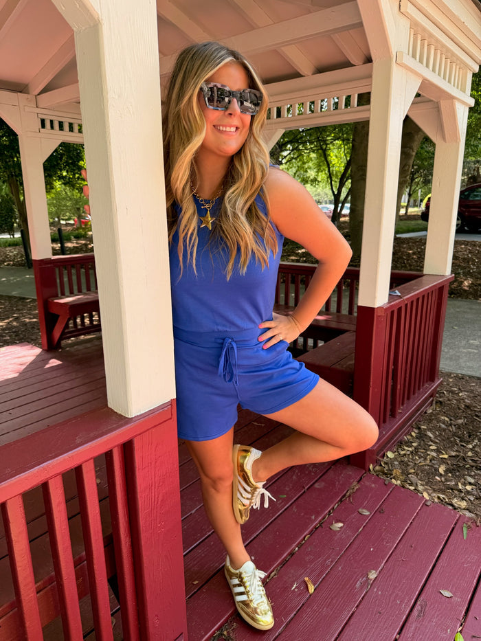 Drawstring Waist Sleeveless Romper